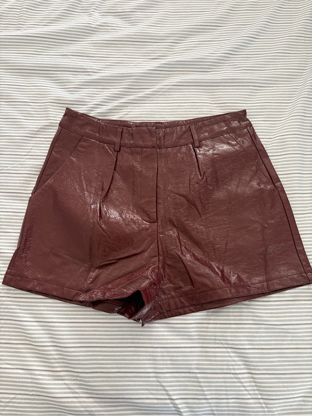 SHEIN Burgundy High-Waist Faux Leather Shorts
